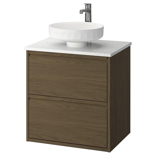 ProTuning LERSJÖN/ÄNGSJÖN Waschtisch/Waschtisch/Wasserhahn, braune Eichenoptik/weißer Marmoreffekt, 62x49x79cm von ProTuning