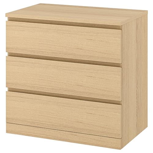 ProTuning MALM Kommode mit 3 Schubladen, 80 x 78 cm, weiß gebeiztes Eichenfurnier von ProTuning