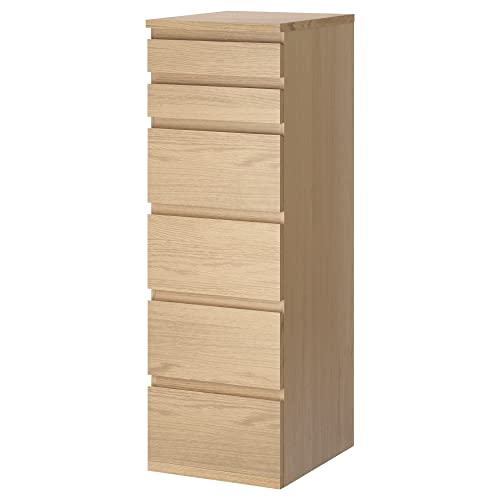 ProTuning MALM Kommode mit 6 Schubladen, 40 x 123 cm, Eiche weiß gebeizt/Spiegelglas von ProTuning