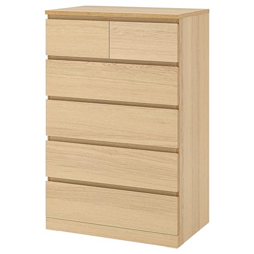ProTuning MALM Kommode mit 6 Schubladen, 80 x 123 cm, weiß gebeiztes Eichenfurnier von ProTuning