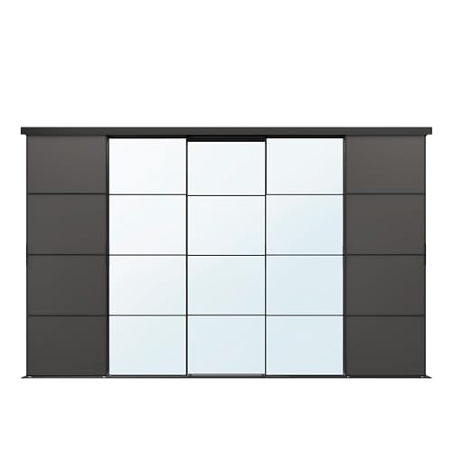 ProTuning MEHAMN/AULI/SKYTTA Schiebetürkombination, schwarz/dunkelgrau Spiegelglas, 376x240 cm von ProTuning