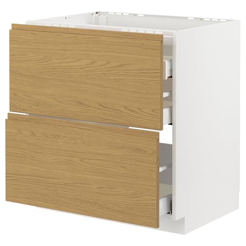 ProTuning METOD/MAXIMERA Base Cab F Kochfeld/2 Fronten/3 Schubladen, Weiß/Voxtorp Eicheneffekt, 80x60 cm von ProTuning