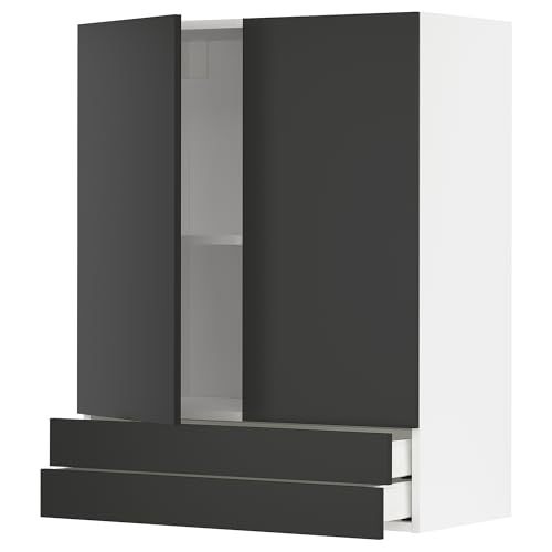 ProTuning METOD/MAXIMERA Hängeschrank mit 2 Türen/2 Schubladen, Weiß/Nickebo matt anthrazit, 80x100 cm von ProTuning