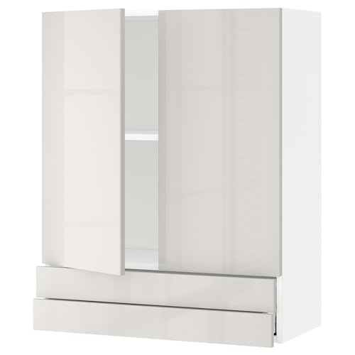 ProTuning METOD/MAXIMERA Hängeschrank mit 2 Türen/2 Schubladen, Weiß/Ringhult Hellgrau, 80x100 cm von ProTuning