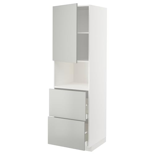 ProTuning METOD/MAXIMERA Hi cab f micro w door/2 drawers, white/Havstorp light grey, 60x60x200 cm von ProTuning