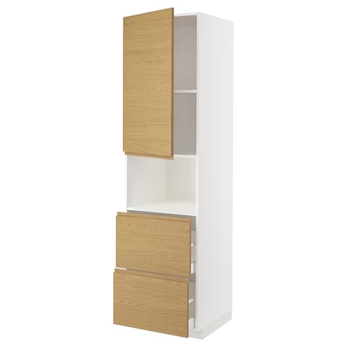 ProTuning METOD/MAXIMERA Hi cab f micro w door/2 drawers, white/Voxtorp Oak effect, 60x60x220 cm von ProTuning
