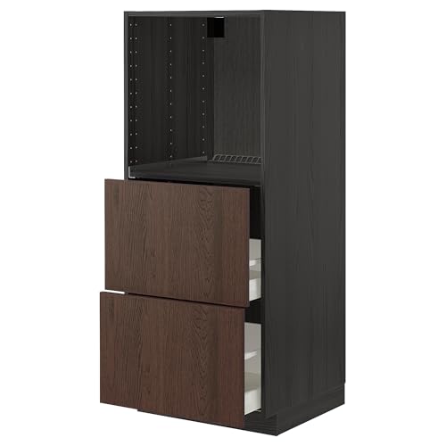 ProTuning METOD/MAXIMERA Hochschrank mit 2 Schubladen für Backofen, Schwarz/Dunkelbraun, 60 x 60 x 140 cm von ProTuning