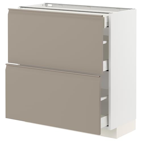 ProTuning METOD/MAXIMERA Unterbaukabine mit 2 Fronten/3 Schubladen, Weiß/Upplöv matt dunkelbeige, 80x37 cm von ProTuning