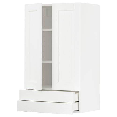 ProTuning METOD/MAXIMERA Wandschrank mit 2 Türen/2 Schubladen, Weiß Enköping/Weiß Holzoptik, 60x100 cm von ProTuning