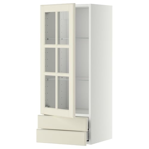 ProTuning METOD/MAXIMERA Wandschrank mit Glastür/2 Schubladen, Weiß/Bodbyn gebrochenes Weiß, 40x100 cm von ProTuning