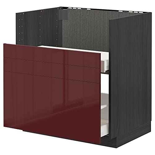 ProTuning METOD/MAXIMERA bc f BREDSJÖN Spüle/2 Fronten/2 Schubladen, 80x60 cm, schwarz Kallarp/Hochglanz Dunkelrotbraun von ProTuning
