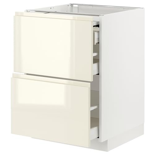 ProTuning METOD/MAXIMERA bc w ausziehbare Arbeitsfläche/3drw, 60x60 cm, weiß/Voxtorp Hochglanz Hellbeige von ProTuning