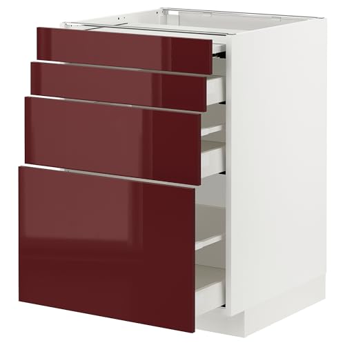 ProTuning METOD/MAXIMERA bc w ausziehbare Arbeitsfläche/3drw, 60x60 cm, weiß Kallarp/Hochglanz Dunkelrotbraun von ProTuning