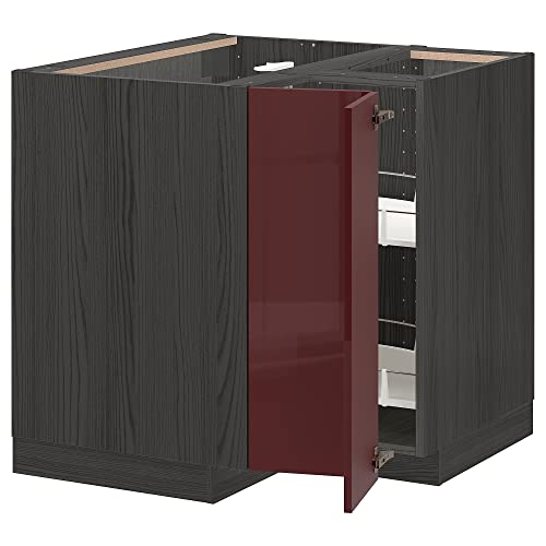 ProTuning METOD Eckunterschrank mit Karussell, 88x88 cm, Schwarz Kallarp/Hochglanz Dunkelrotbraun von ProTuning