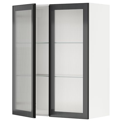 ProTuning METOD Hängeschrank mit Regalen/2 Glastren, Weiß/Hejsta Anthrazit Schilfrohrglas, 80x100 cm von ProTuning