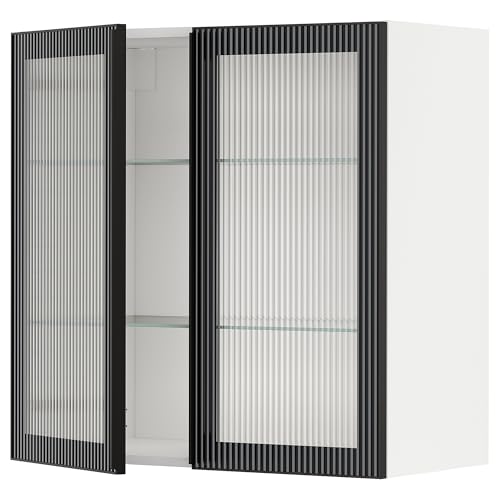 ProTuning METOD Hängeschrank mit Regalen/2 Glastren, Weiß/Hejsta Anthrazit Schilfrohrglas, 80x80 cm von ProTuning