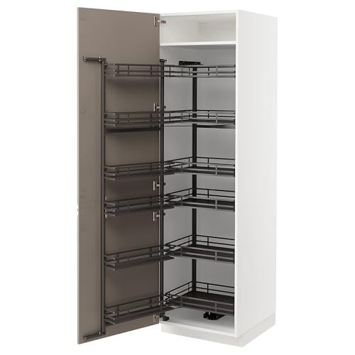 ProTuning METOD Hochschrank mit ausziehbarer Speisekammer, Weiß/Upplöv matt dunkelbeige, 60x60x200 cm von ProTuning