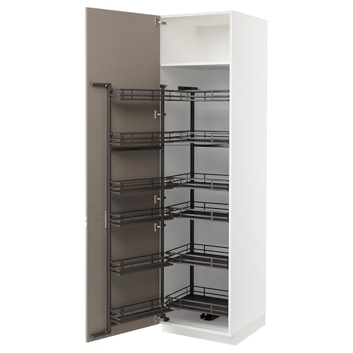 ProTuning METOD Hochschrank mit ausziehbarer Speisekammer, Weiß/Upplöv matt dunkelbeige, 60x60x220 cm von ProTuning