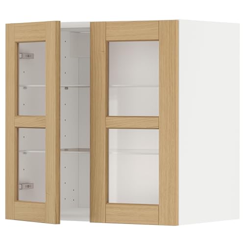 ProTuning METOD Wandschrank mit Regalen/2 Glas-Trs, Weiß/Forsbacka-Eiche, 60 x 60 cm von ProTuning