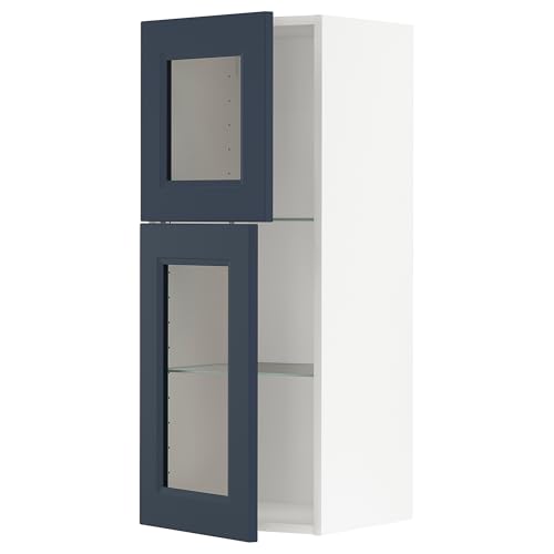 ProTuning METOD Wandschrank mit Regalen/2 Glas-Trs, Weiß Axstad/Mattblau, 40x100 cm von ProTuning
