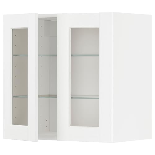 ProTuning METOD Wandschrank mit Regalen/2 Glas-Trs, Weiß Enköping/Weißholz-Optik, 60 x 60 cm von ProTuning
