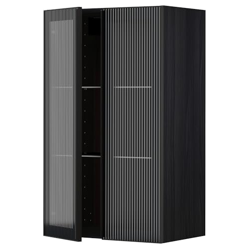 ProTuning METOD Wandschrank mit Regalen/2 Glastren, Schwarz/Hejsta Anthrazit Schilfrohrglas, 60 x 100 cm von ProTuning