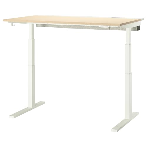 ProTuning MITTZON Schreibtisch-Sitz/Ständer, 140 x 80 cm, elektrisches Birkenfurnier/Weiß von ProTuning