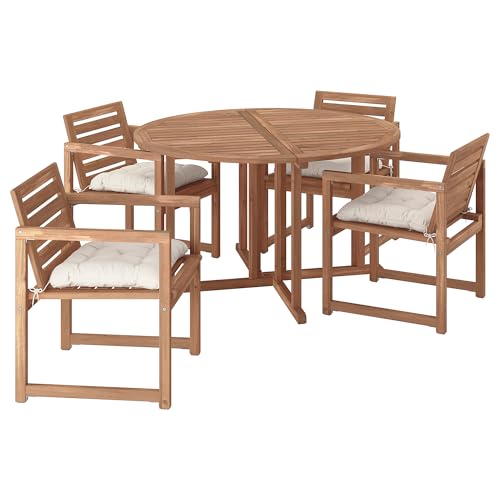 ProTuning NÄMMARÖ Tisch+4 Stühle mit Armlehnen, Outdoor, hellbraun gebeizt/Kuddarna hellgrau-beige, 130 cm von ProTuning