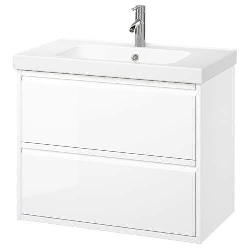 ProTuning ORRSJÖN/ÄNGSJÖN Waschtisch/Waschtisch/Wasserhahn, hochglänzend weiß, 82x49x69cm von ProTuning