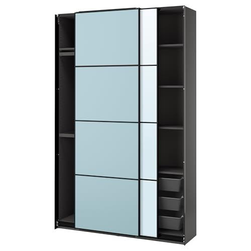 ProTuning PAX/MEHAMN/AULI Kleiderschrank mit Schiebetüren 150x44x236 cm dunkelgrau doppelseitig/hellblau Spiegelglas von ProTuning
