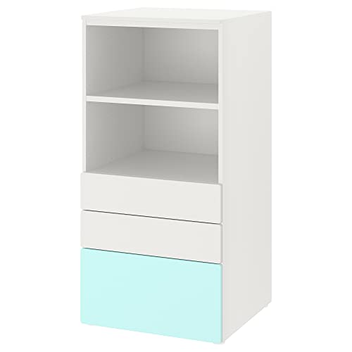 ProTuning PLATSA/SMÅSTAD Bücherregal, 60 x 57 x 123 cm, Weiß Blasstürkis/mit 3 Schubladen von ProTuning