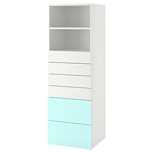 ProTuning PLATSA/SMÅSTAD Bücherregal, 60 x 57 x 181 cm, weiß blasstürkis/mit 6 Schubladen ProTuning PLATSA/SMÅSTAD Bücherregal, 60 x 57 x 181 cm, weiß blasstürkis/mit 6 Schubladen von ProTuning