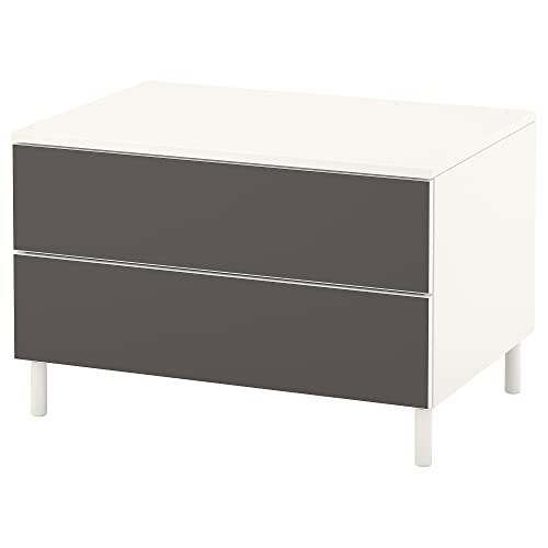 ProTuning PLATSA Kommode mit 2 Schubladen, 80 x 57 x 53 cm, Weiß/Skatval Dunkelgrau von ProTuning