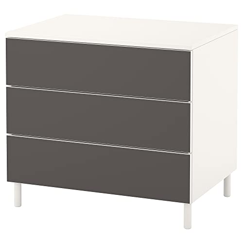 ProTuning PLATSA Kommode mit 3 Schubladen, 80 x 57 x 73 cm, Weiß/Skatval Dunkelgrau von ProTuning