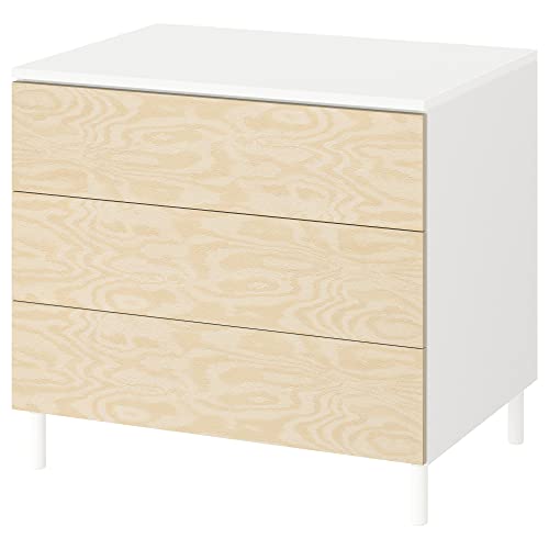 ProTuning PLATSA Kommode mit 3 Schubladen, 80 x 57 x 73 cm, weiß/Kalbåden in lebendiger Kiefernoptik von ProTuning