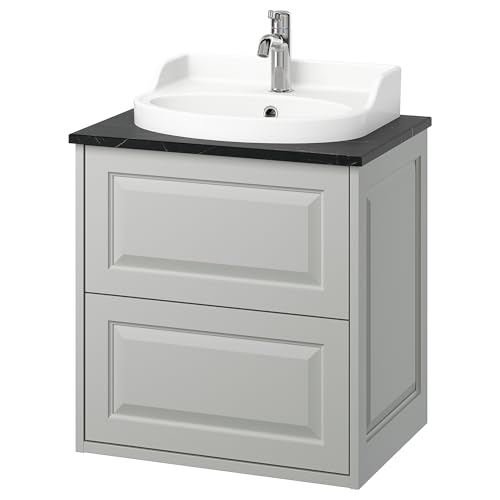 ProTuning RUTSJÖN/TÄNNFORSEN Waschtisch/Waschtisch/Wasserhahn, hellgrau/schwarzer Marmoreffekt, 62x49x76cm von ProTuning