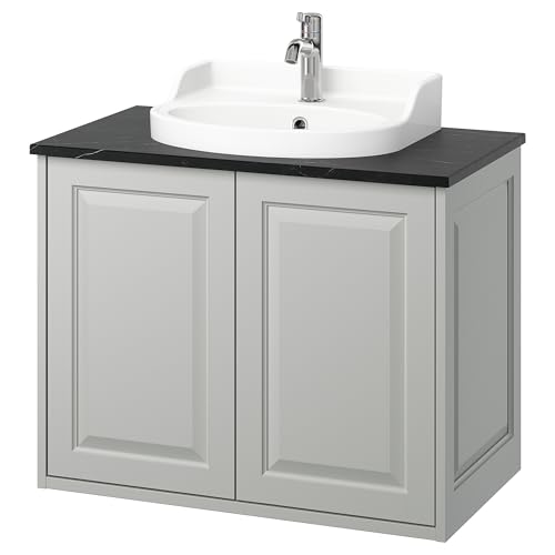 ProTuning RUTSJÖN/TÄNNFORSEN Waschtisch/Wasserhahn, hellgrau/schwarzer Marmoreffekt, 82x49x76cm von ProTuning