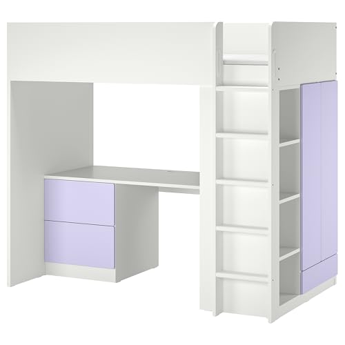 ProTuning SMÅSTAD Hochbett, Weiß Flieder / mit Schreibtisch mit 3 Schubladen, 90x200 cm von ProTuning