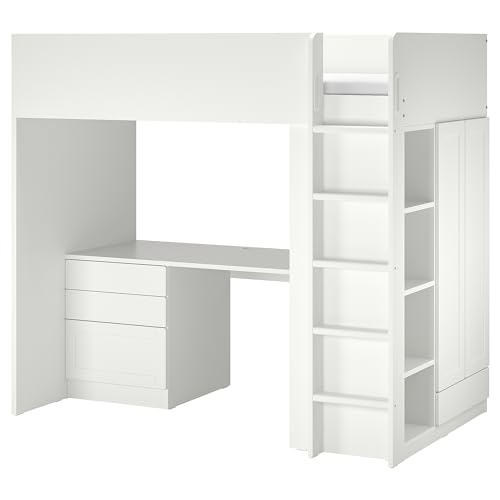 ProTuning SMÅSTAD Hochbett 90x200 cm Weiß mit Gestell/mit Schreibtisch mit 4 Schubladen von ProTuning