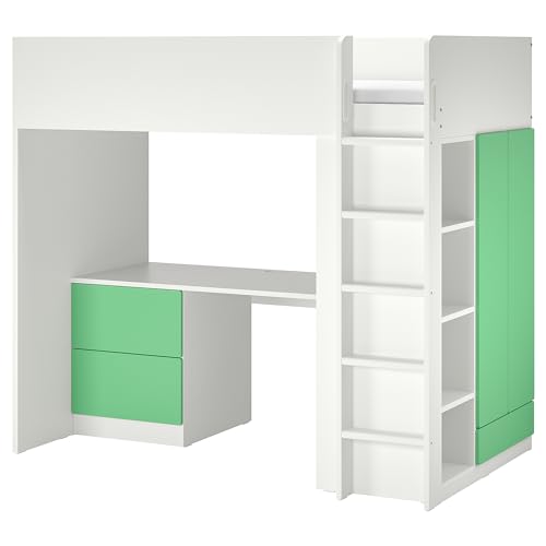 ProTuning SMÅSTAD Hochbett 90x200 cm weiß grün/mit Schreibtisch mit 3 Schubladen von ProTuning