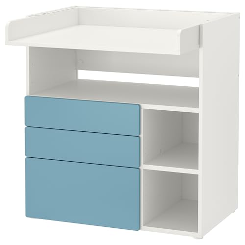 ProTuning SMÅSTAD Wickelkommode weiß blau/mit 3 Schubladen, 90x79x100cm von ProTuning