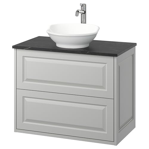 ProTuning TÄNNFORSEN/VÄSTERSJÖN Waschtisch/Waschtisch/Wasserhahn, hellgrau/schwarzer Marmoreffekt, 82x49x79 cm von ProTuning