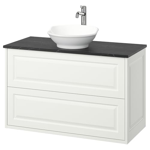 ProTuning TÄNNFORSEN/VÄSTERSJÖN Waschtisch/Waschtisch/Wasserhahn, weiß/schwarzer Marmor-Effekt, 102x49x79 cm von ProTuning