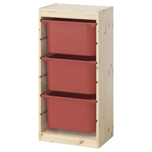 ProTuning TROFAST Aufbewahrungskombination mit Boxen, hellweiß gebeiztes Kiefernholz/Rot, 44 x 30 x 91 cm von ProTuning
