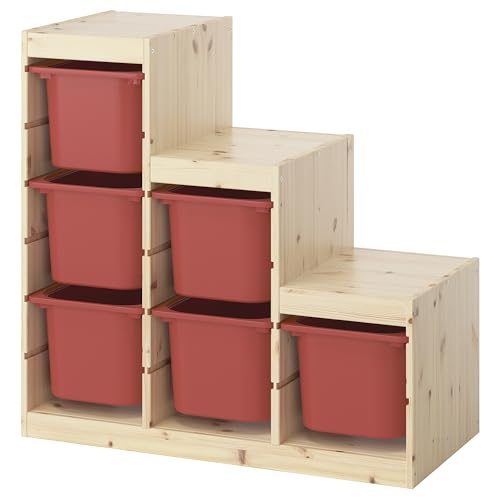 ProTuning TROFAST Aufbewahrungskombination mit Boxen, hellweiß gebeiztes Kiefernholz/Rot, 94 x 44 x 91 cm von ProTuning