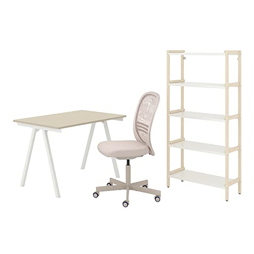 ProTuning TROTTEN/FLINTAN/EKENABBEN Schreibtisch- und Aufbewahrungskombination, Drehstuhl beige/weiß von ProTuning