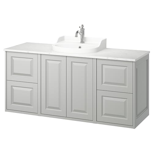 RUTSJÖN/TÄNNFORSEN Waschtisch/Waschtisch/Wasserhahn, 142x49x76cm, hellgrau/weiß Marmoreffekt von ProTuning