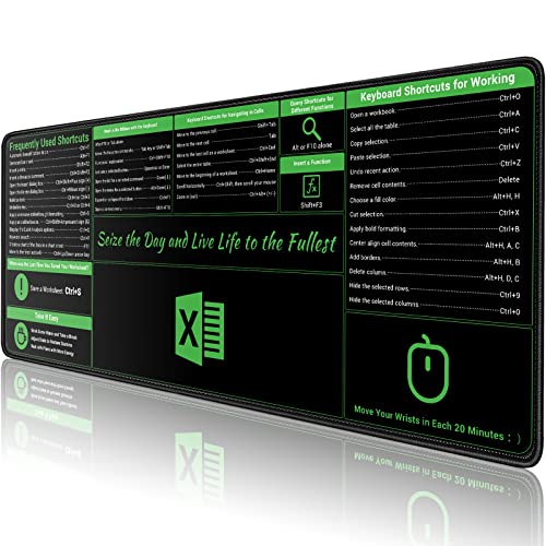 ProbTis Großes Excel Shortcut-Mauspad, erweitertes Büro-Mauspad mit genähten Kanten, wasserdicht, rutschfeste Unterseite, Tastaturmatten für Schreibtisch, XL-Mauspads für Schreibtisch, 80 x 30 cm, von ProbTis