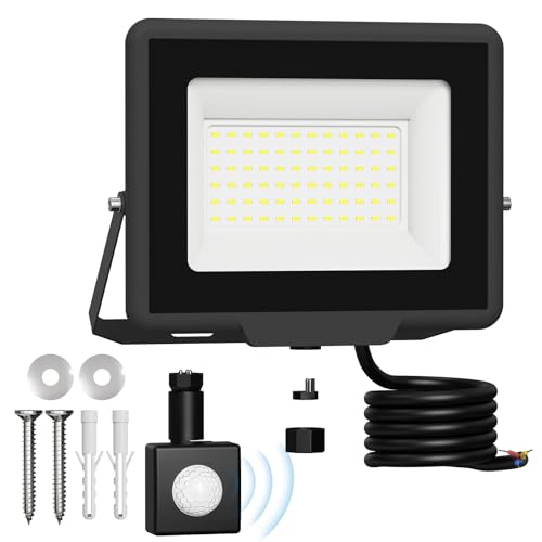 Probapro 50W LED Strahler mit Bewegungsmelder Außen, IP65 Wasserdicht, 6500K Kaltweiß, Abnehmbarer Sensor – Superhelle Flutlicht für Garten, Garage, Hof und Wand von Probapro