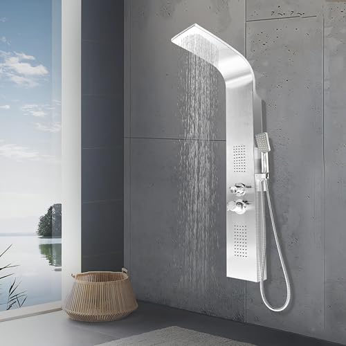 Probility Duschpaneel aus Edelstahl für den Eckeinbau 3 Funktionen mit Regenbrause Brausegarnitur mit Handbrause, Regenbrause und 2 Massageduschen, Brausegarnitur Temperatur einstellbar Probility Duschpaneel aus Edelstahl für den Eckeinbau 3 Funktionen mit Regenbrause Brausegarnitur mit Handbrause, Regenbrause und 2 Massageduschen, Brausegarnitur Temperatur einstellbar von Probility
